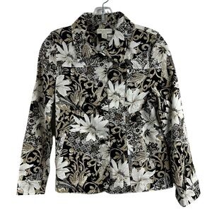 Appleseed’s Petites Beige Floral Button Front Jacket Style A21764, 4P